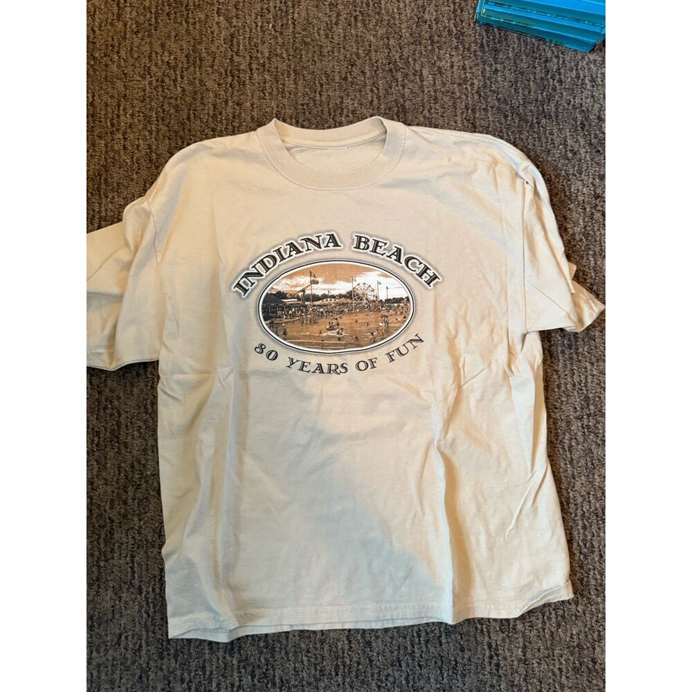 Vintage Indiana Beach 80 Years of Fun T-Shirt XL Monticello Park Beige Tee